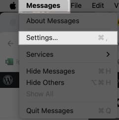 Accessing Messages app settings on a Mac.
