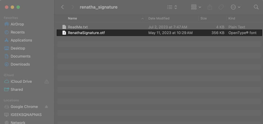 Opening downloaded font on a Mac.