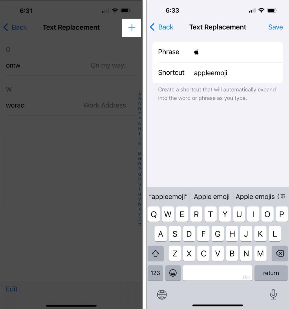 Creating a Text Replacement to enter Apple logo.