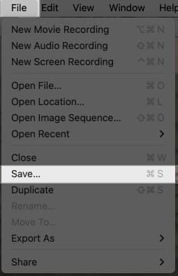 Saving a video recorded in the QuickTime Player app on a Mac.