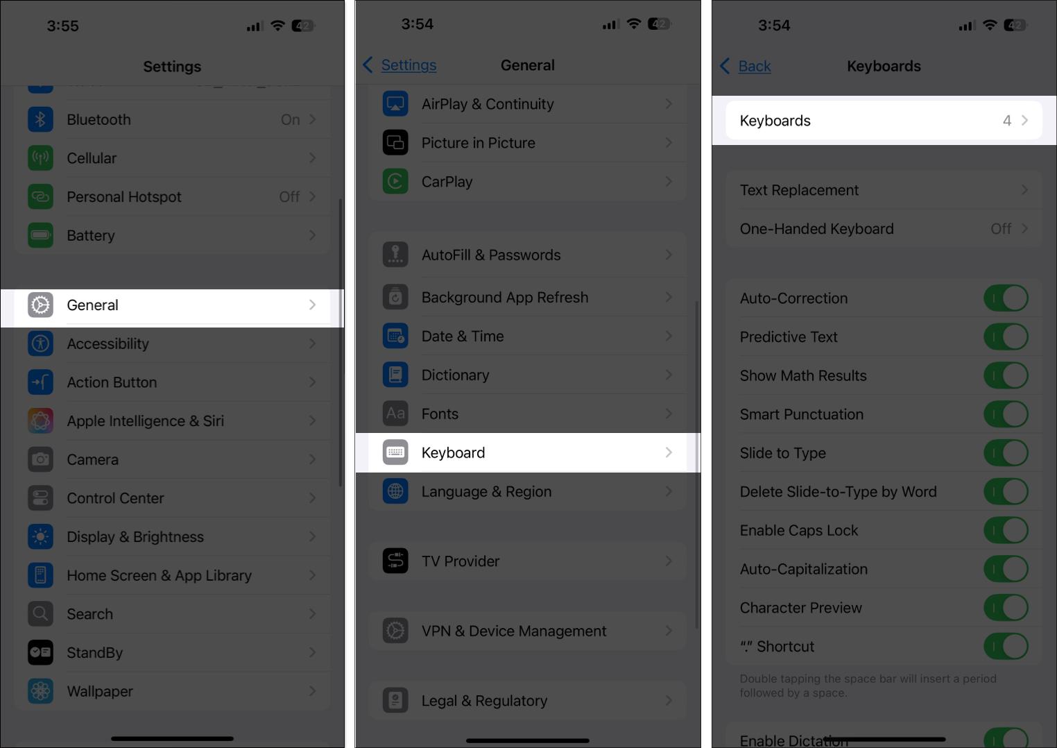 Select Keyboards from iPhone General settings.