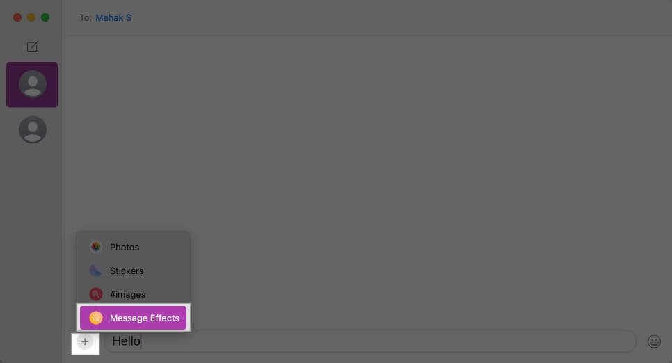 Message Effects option in the macOS Messages app.
