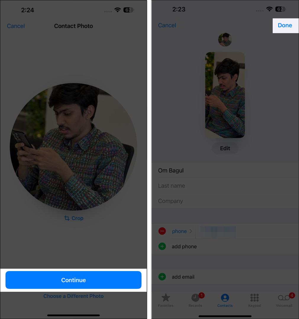 Set Contact Photo and select Done on iPhone.