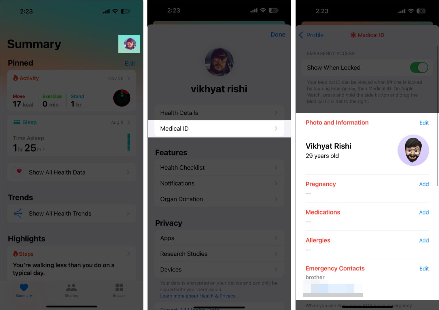 Set up Medical ID on iPhone in Health app.