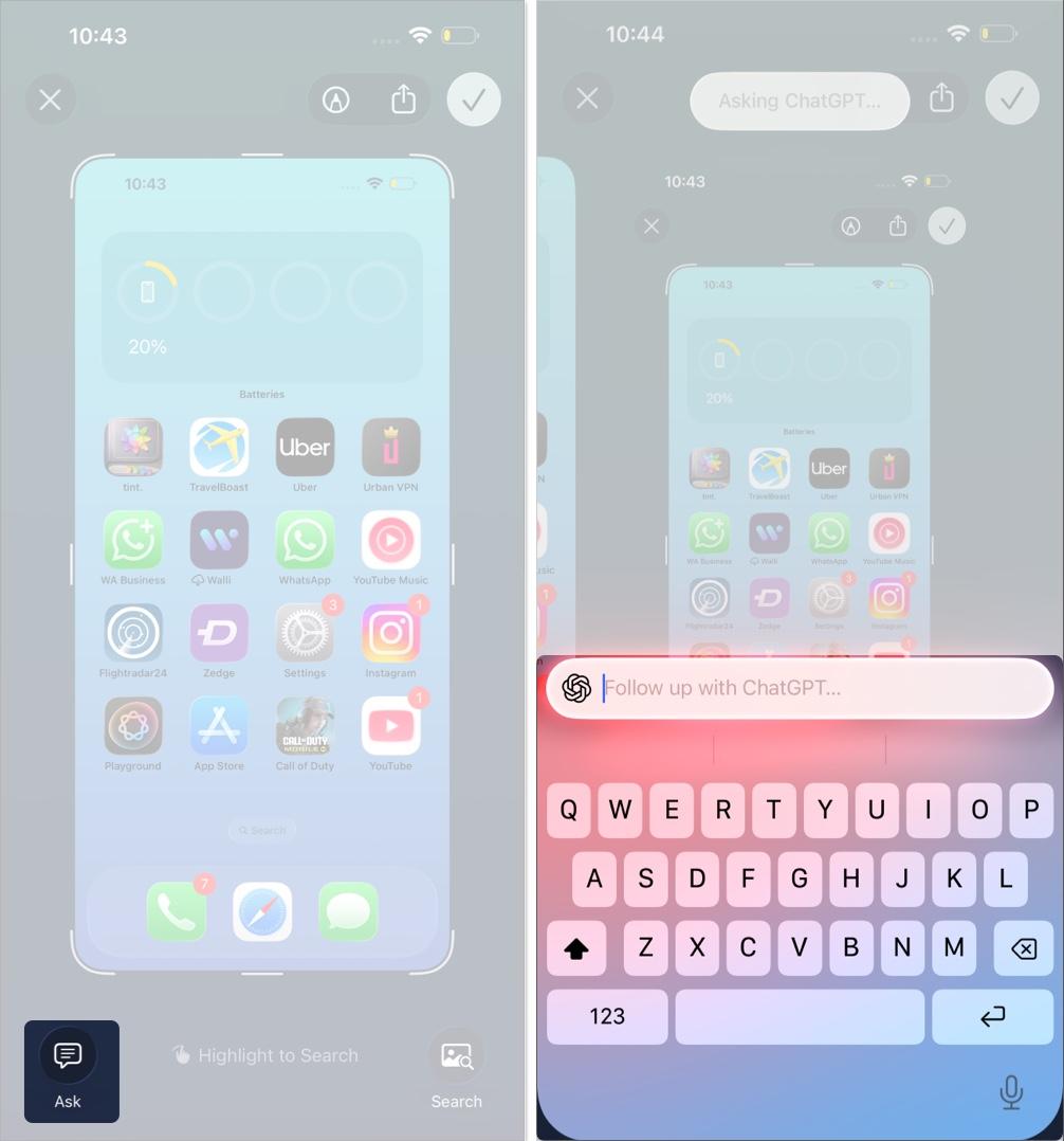 Tap Ask button to Ask ChatGPT
