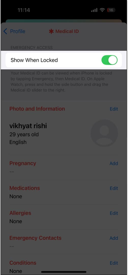 Toggle on Show When Locked in Health app.