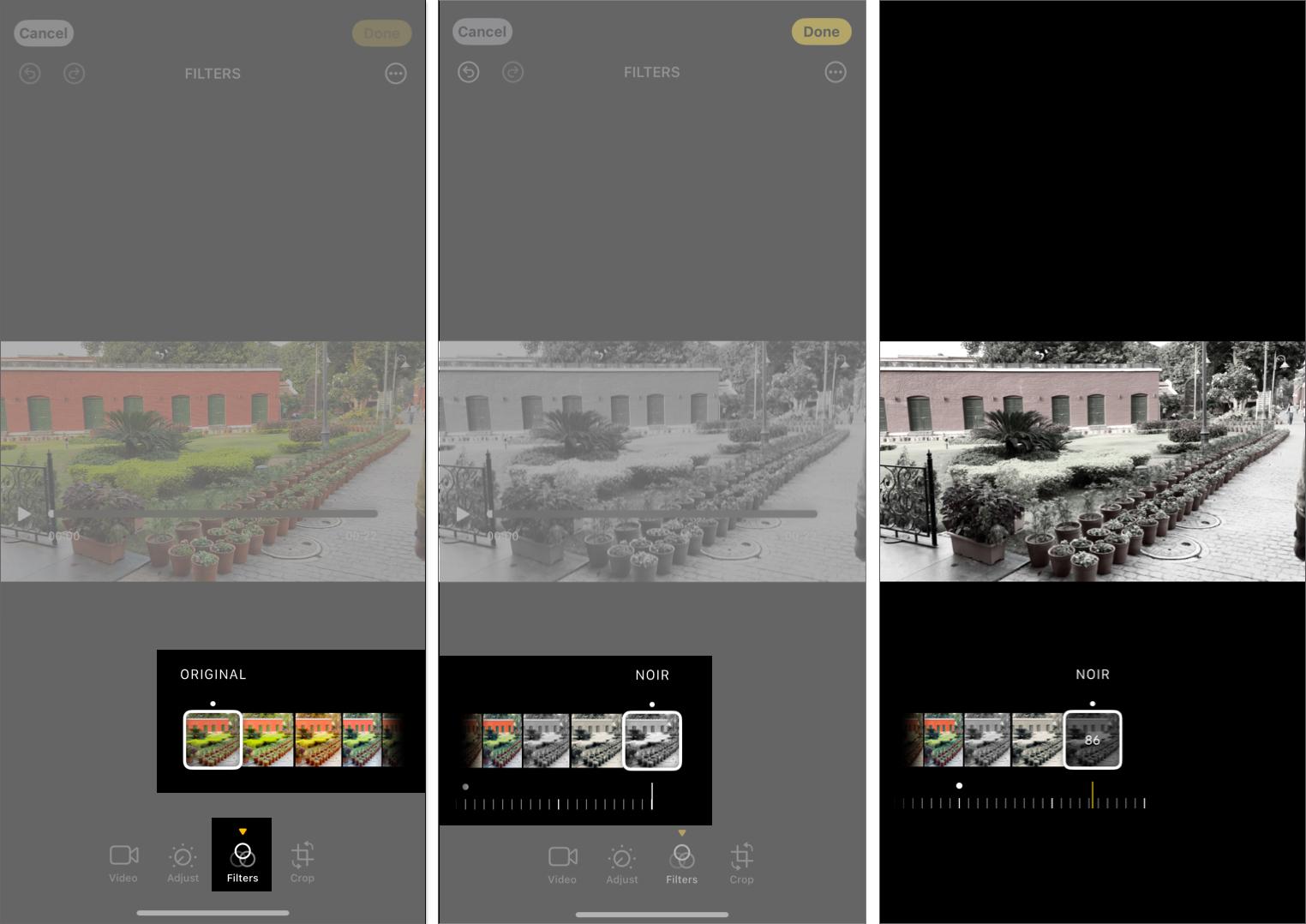 Adding a filter in a video on iPhone.