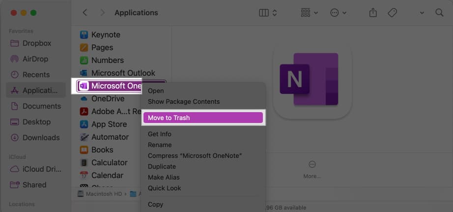 Click on application and select Move to Trash option from the drop down menu on Mac.