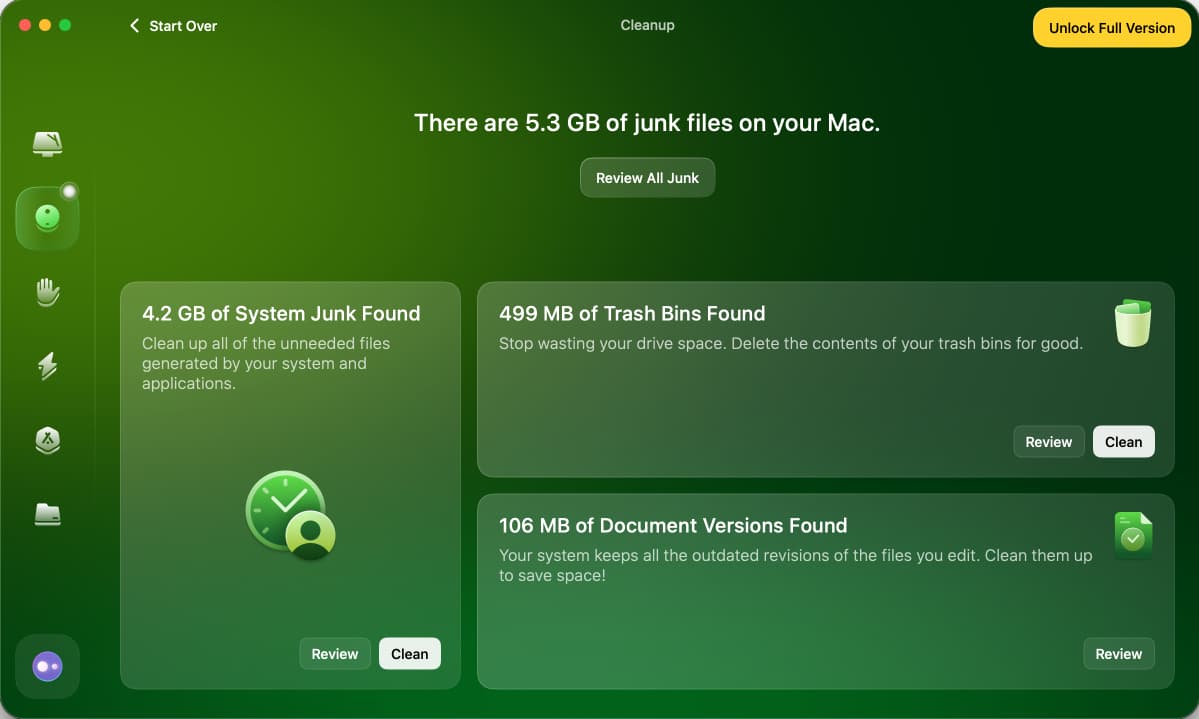 Deleting junk files using CleanMyMac app.