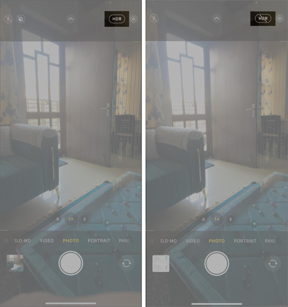 Disabling HDR in iPhone camera app.