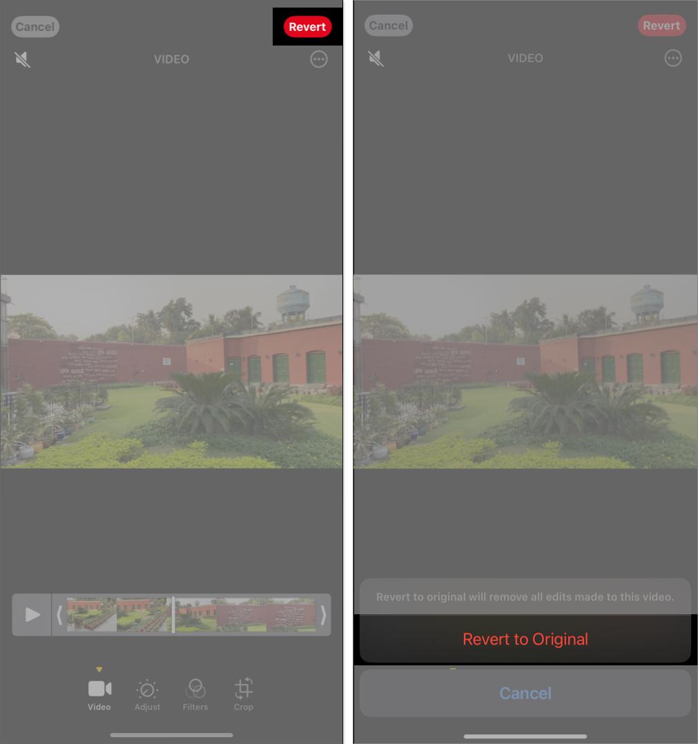 Reverting a video to its original state on iPhone.