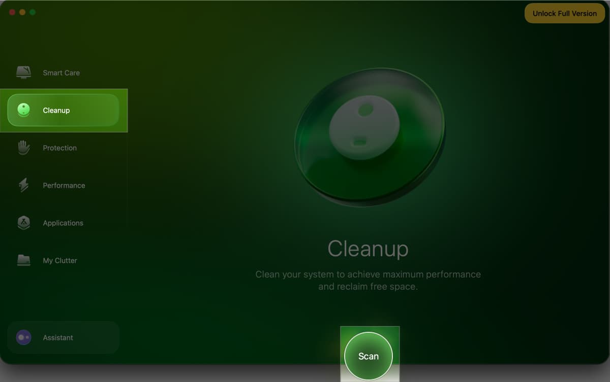 scanning mac for junk files using CleanMyMac tool.