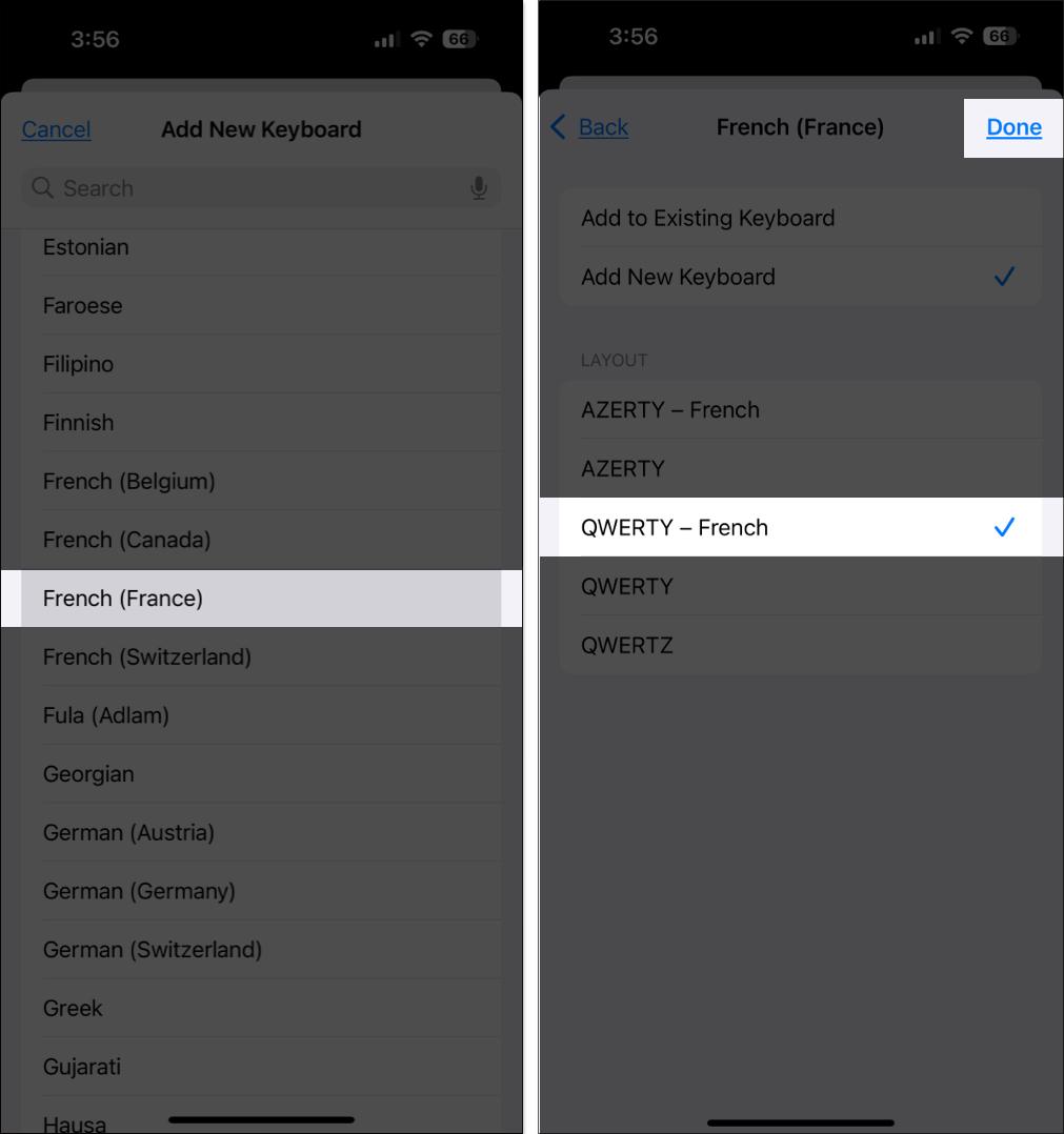 Adding a new keyboard on an iPhone.