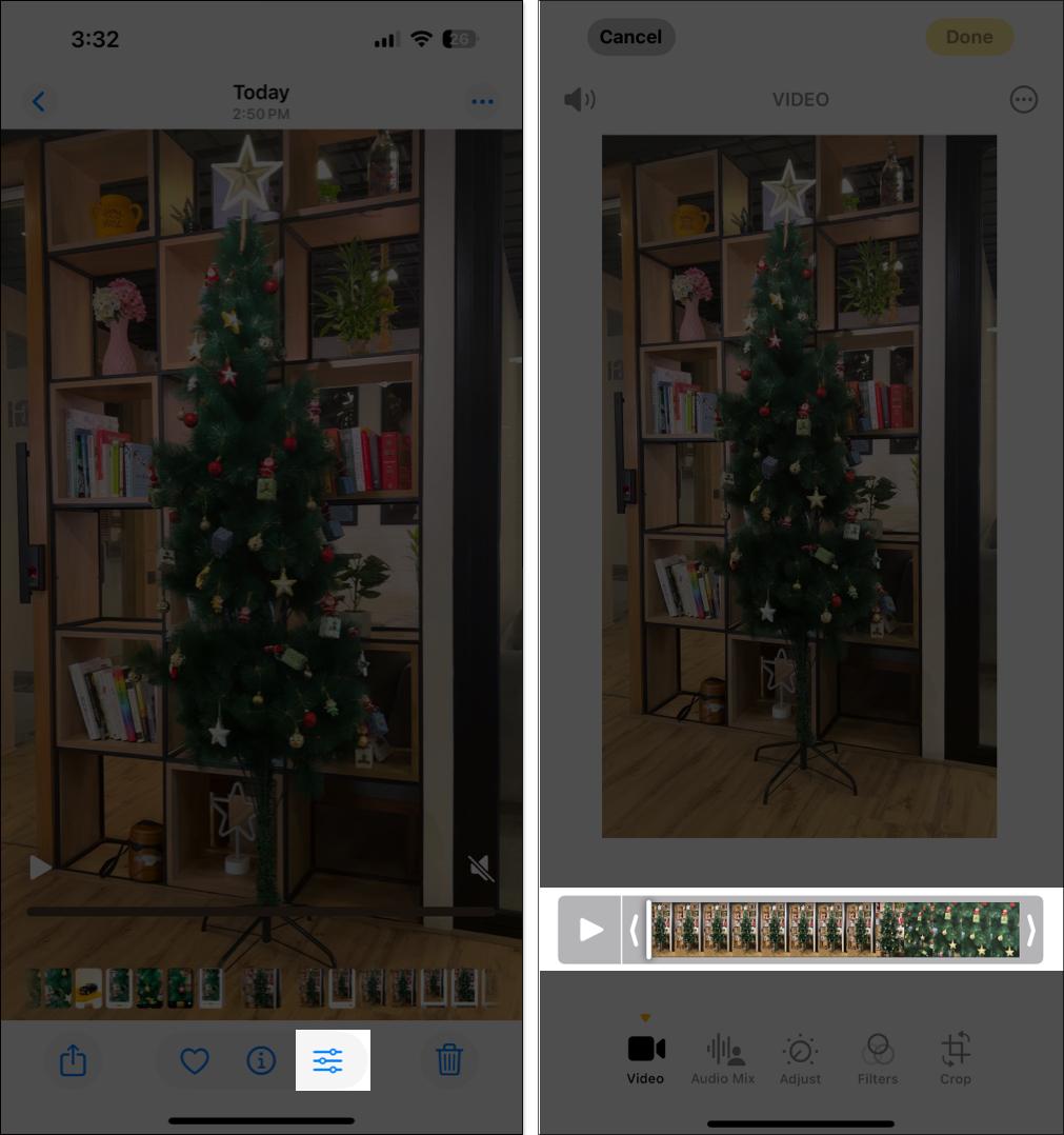 Tap on edit icon in Photos app.