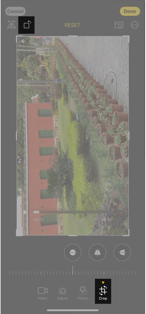 Tap on the square icon to rotate video.