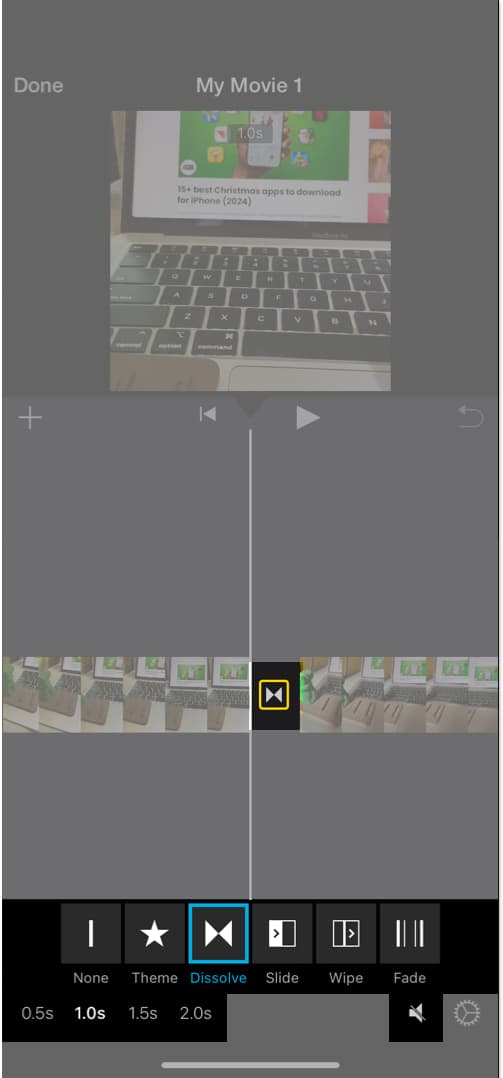 Transition effects in iMovie app.