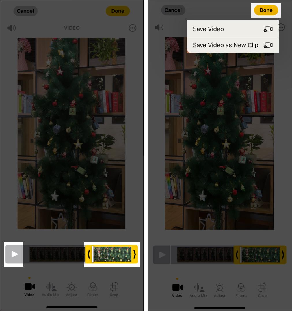 Triming a video on iPhone.