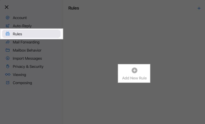 Accessing Rule section in the Apple Mail settings.