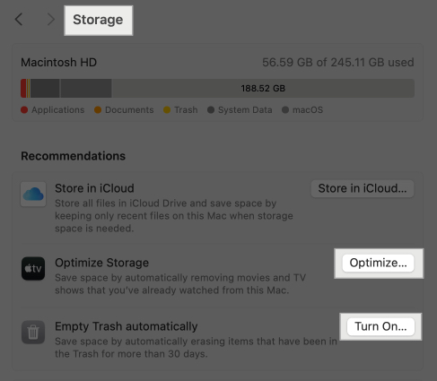 Accessing Storage settings on Mac.