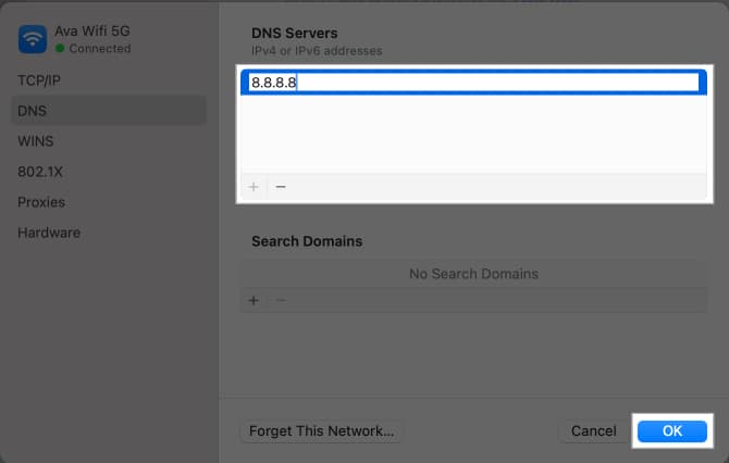 Adding Google DNS code on Mac.