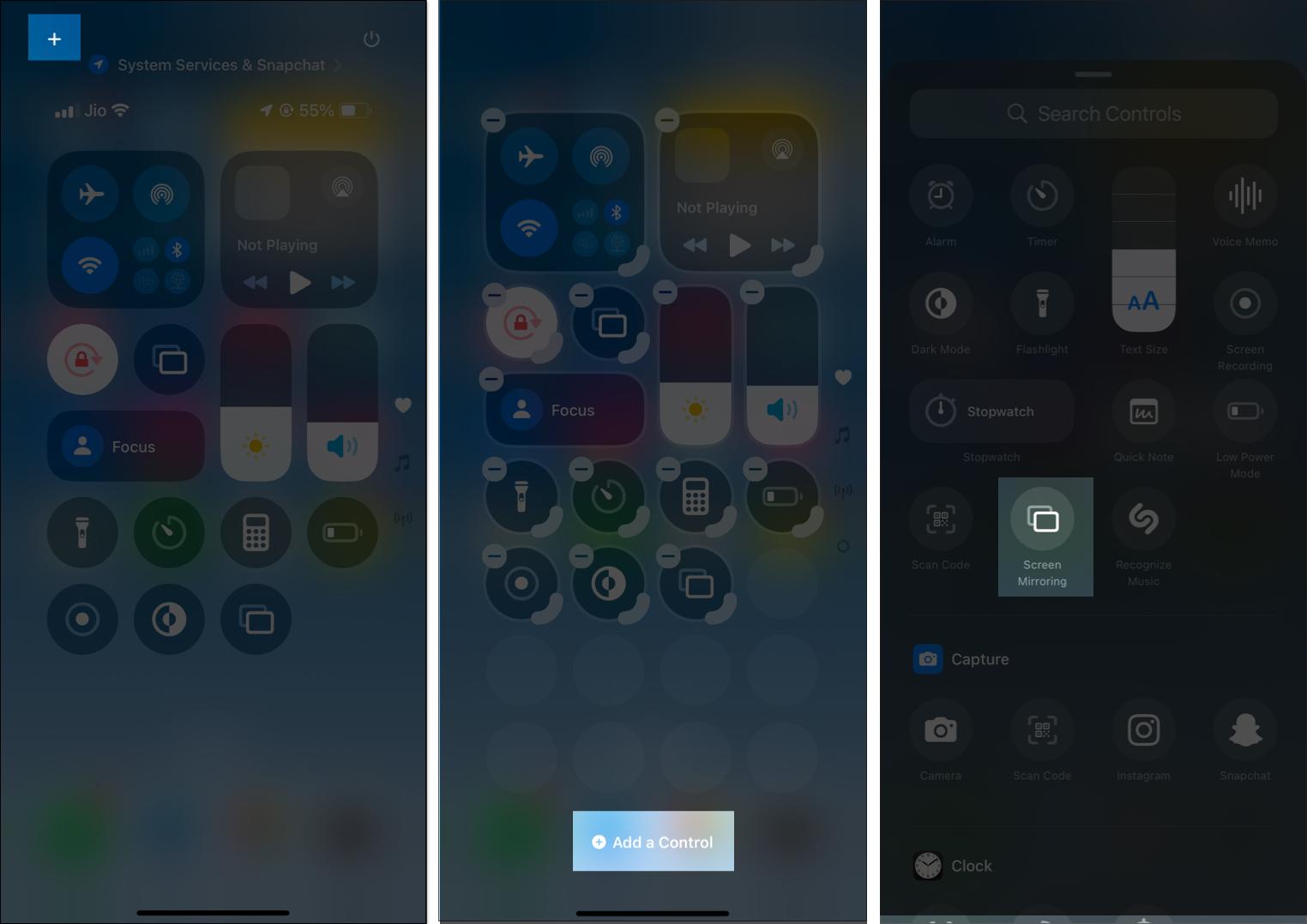 Adding Screen mirroring control on the Control Center.