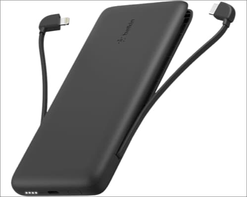 Belkin boostcharge portable charger with built in cables.