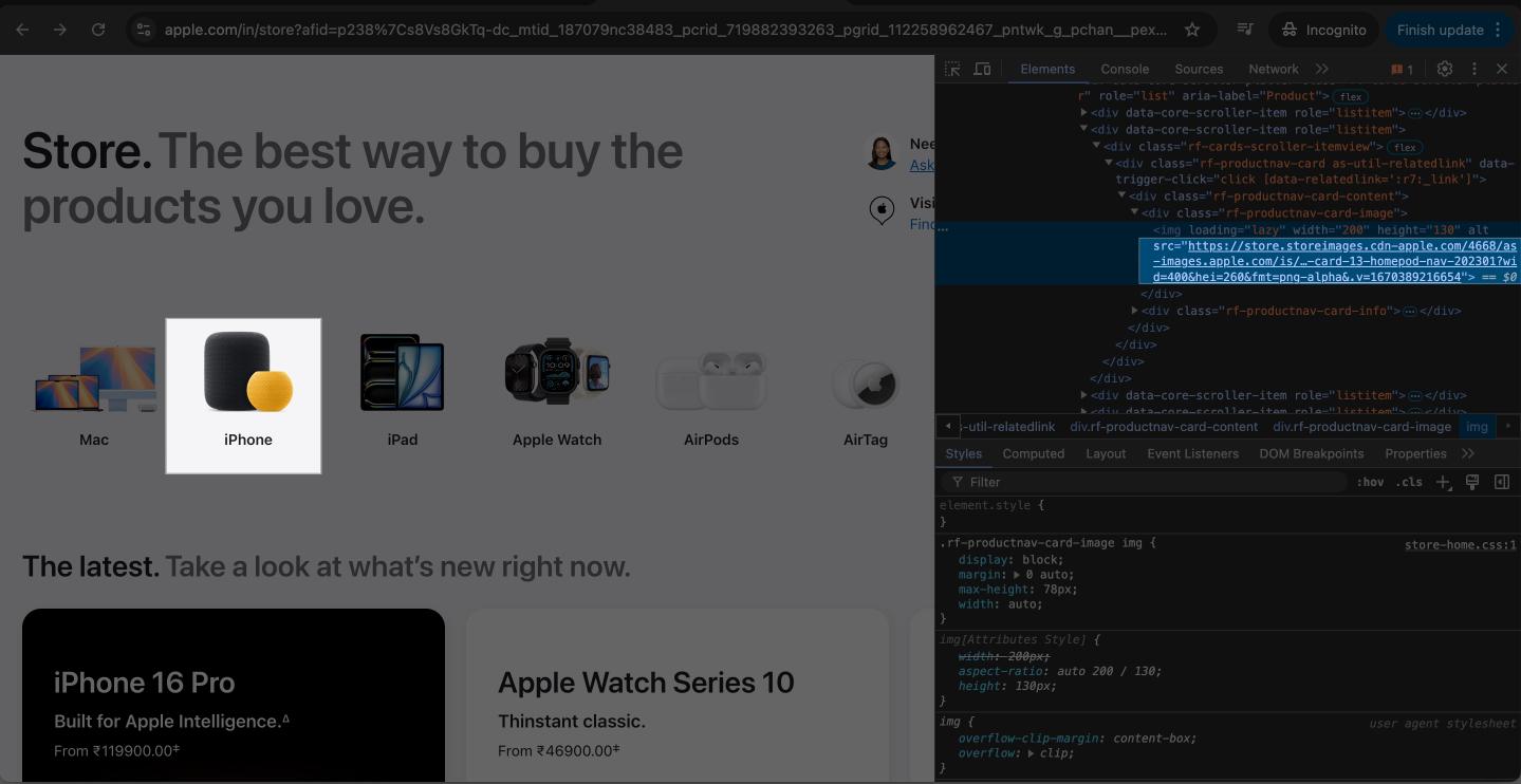 Changing an image on a webpage in Chrome.