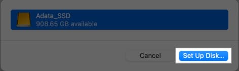 Set Up Disk button.