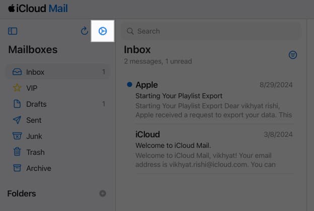 Click on Settings icon in Apple Mail app.