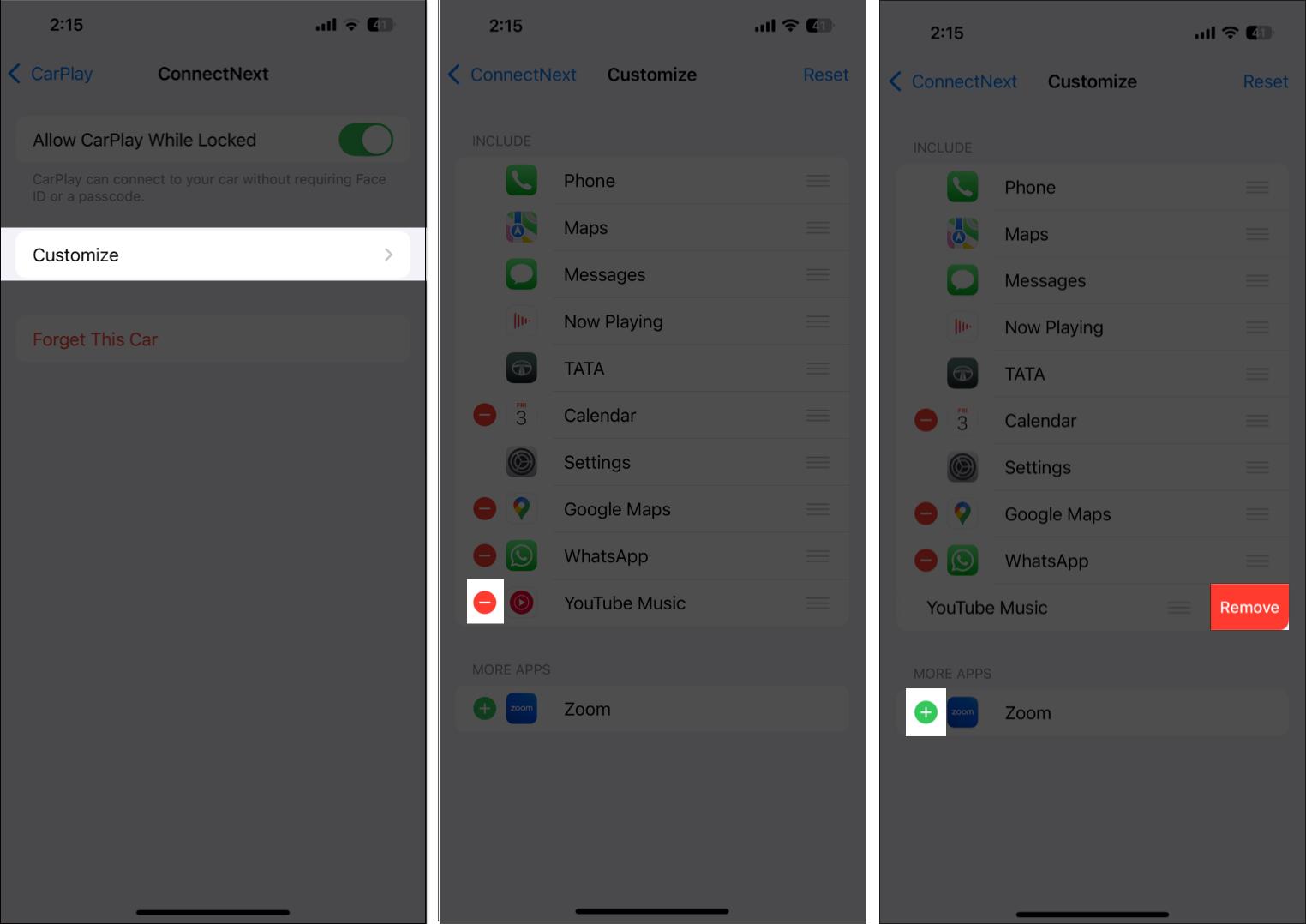 Customizing Carplay apps and home screen from iPhone settings app.