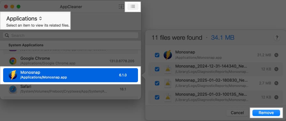 Removing an app from a Mac using the AppCleaner program.