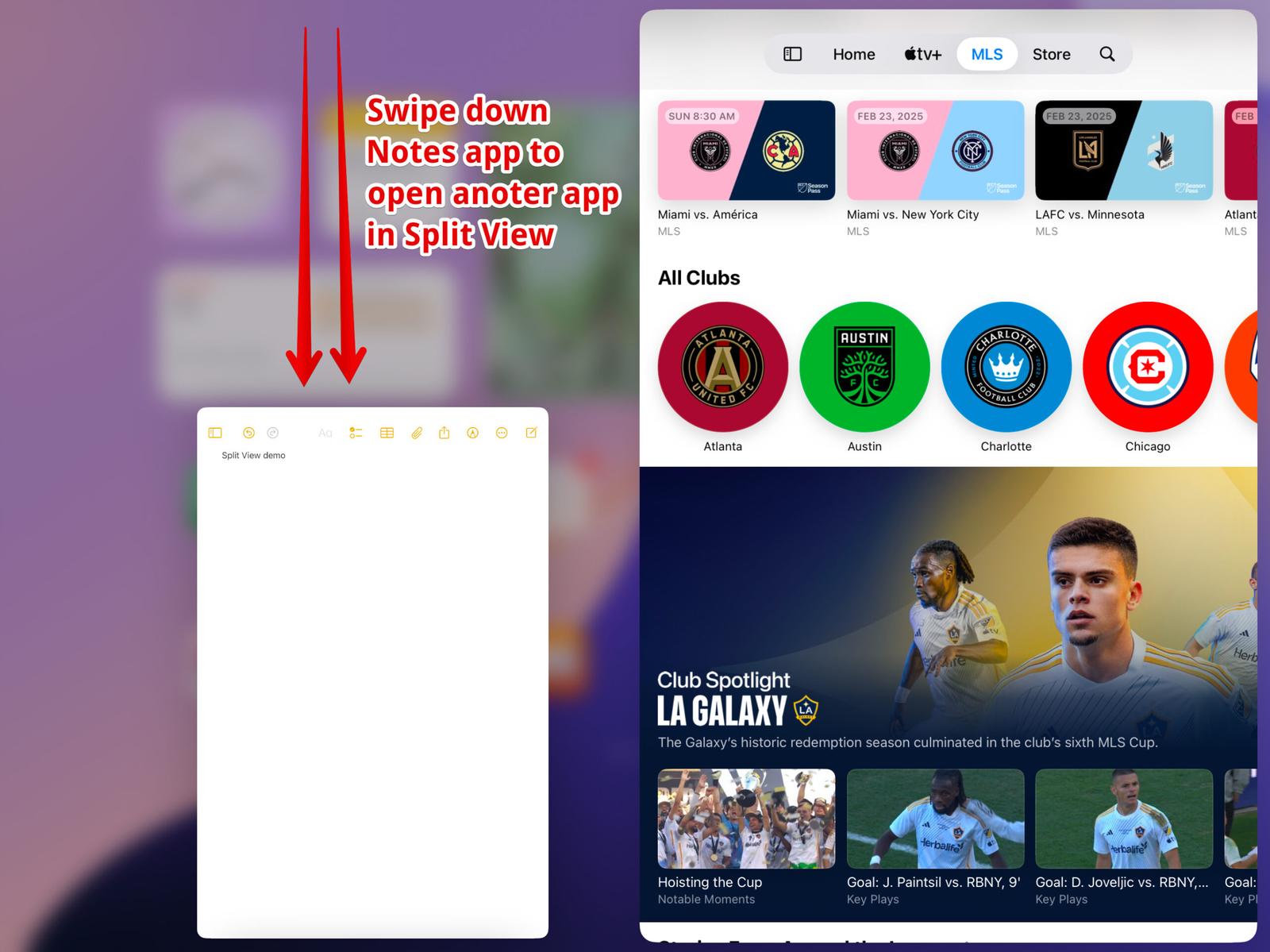 Replacing an app in Split View on an iPad.