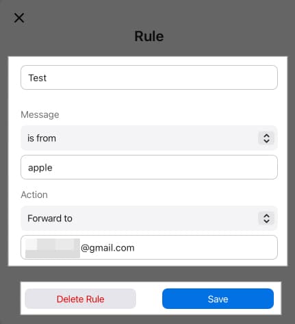 Updating or deleting existing Rule in Mail app.