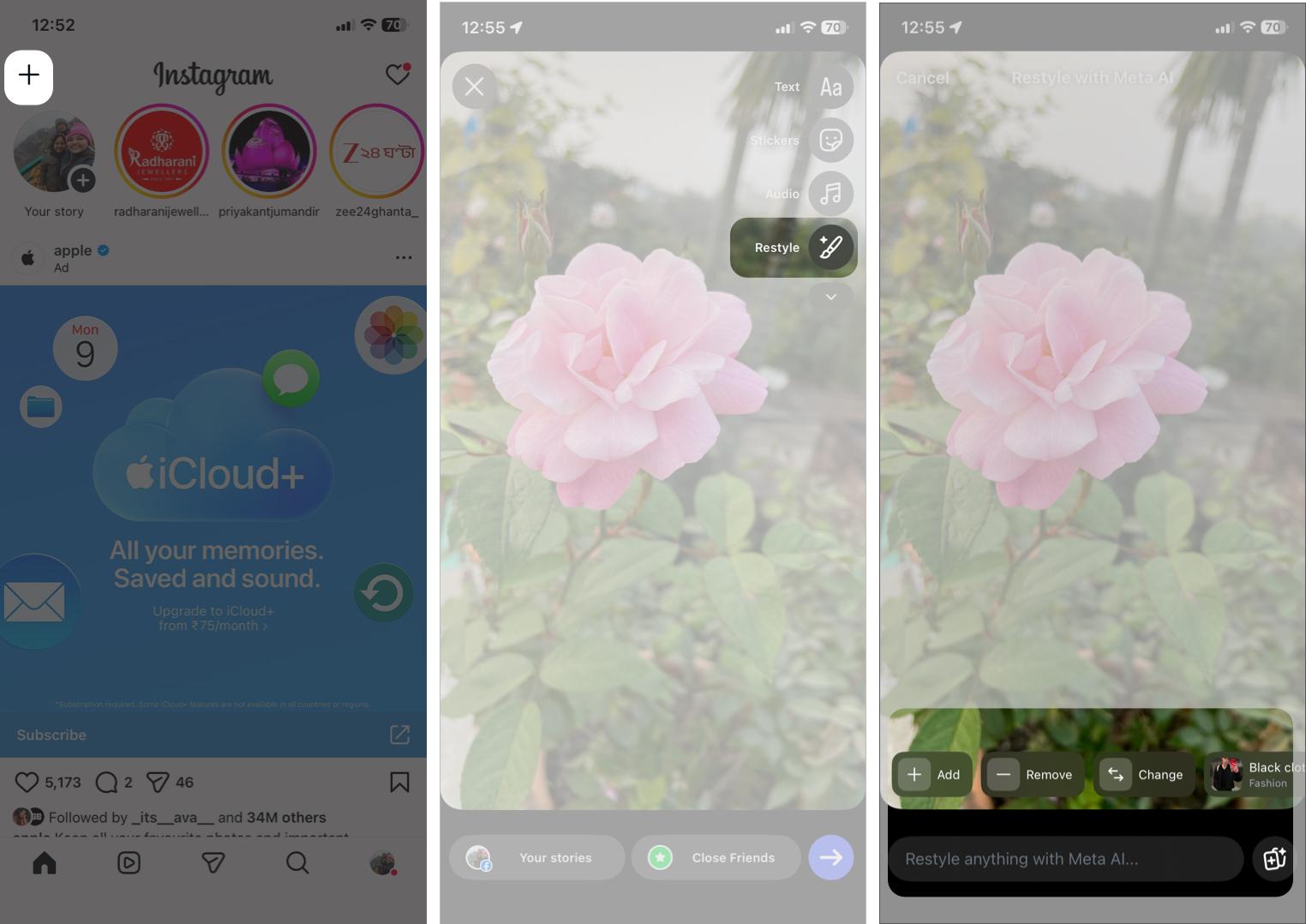 Accessing the Restyle and Drawing Tools in Instagram Stories.