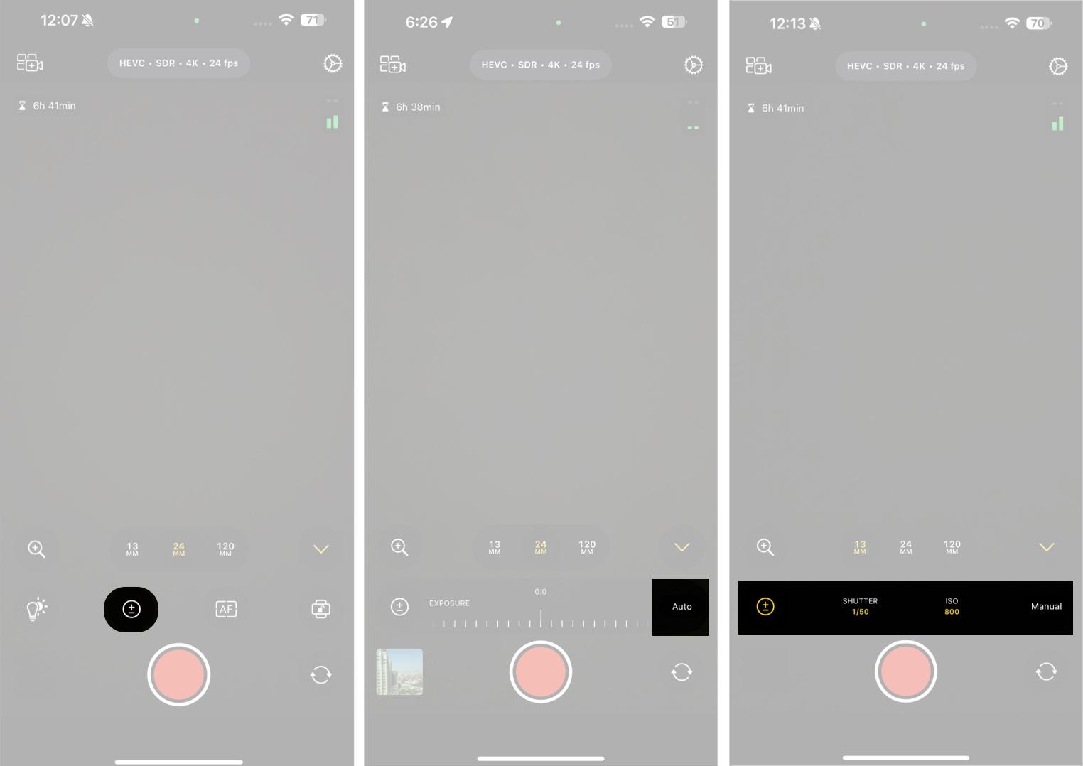 Exposure settings in Final Cut Camera app on an iPhone.