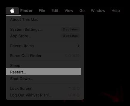 Click Apple logo and select Restart to reboot your Mac.