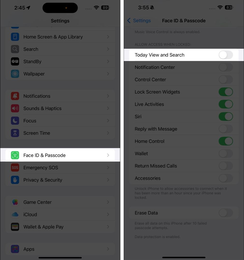 Disabling Today View and Search on an iPhone.