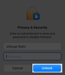 Authenticating using Mac's administrator password.