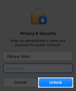 Authenticating using Mac's administrator password.
