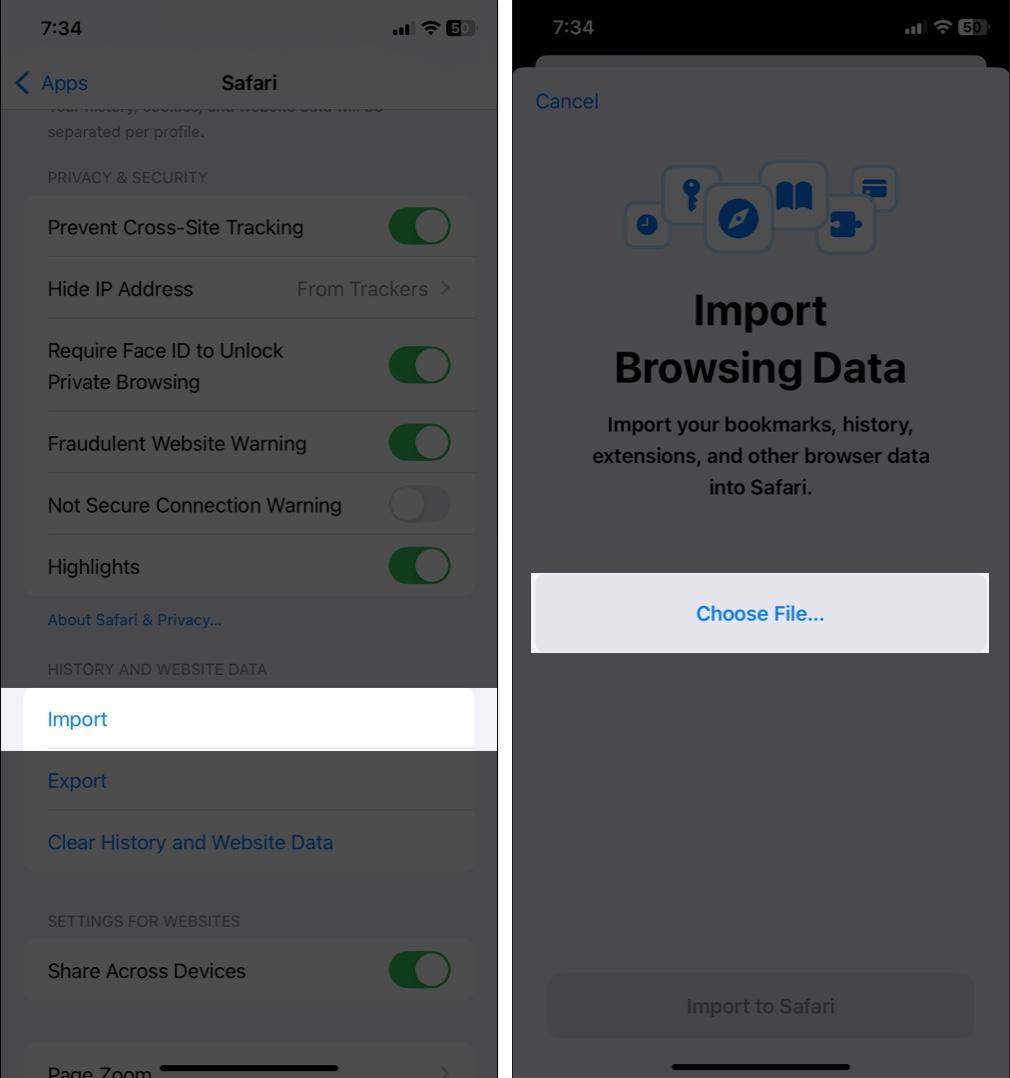 Import passwords into Safari using iPhone.