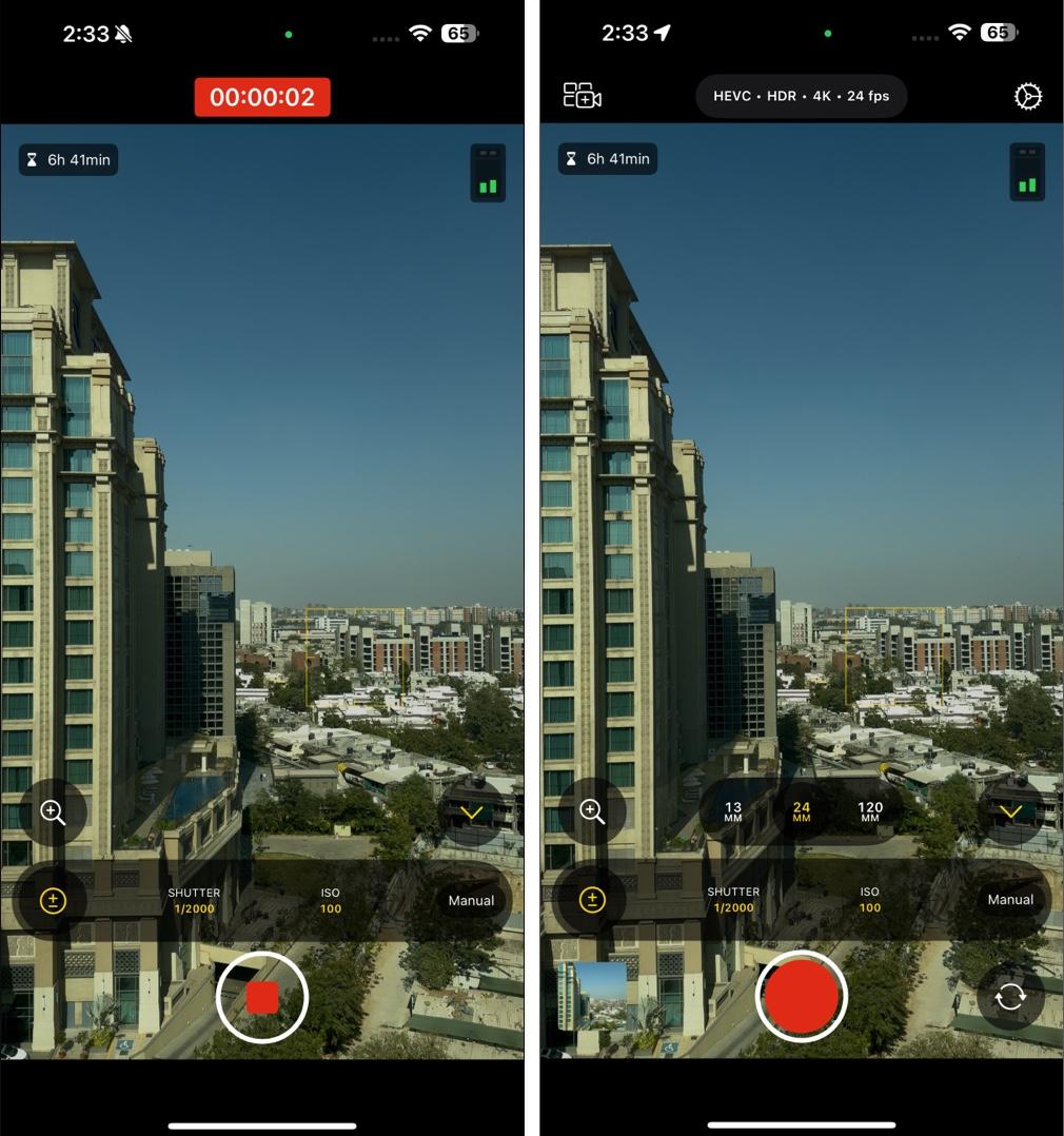 Recording a video in Final Cut Camera on an iPhone.