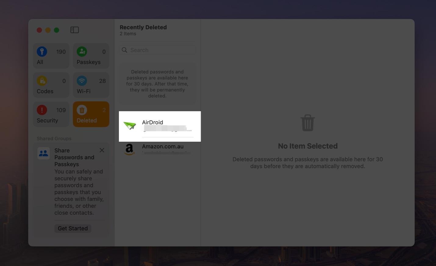 Select account credential to restore from the Deleted option.