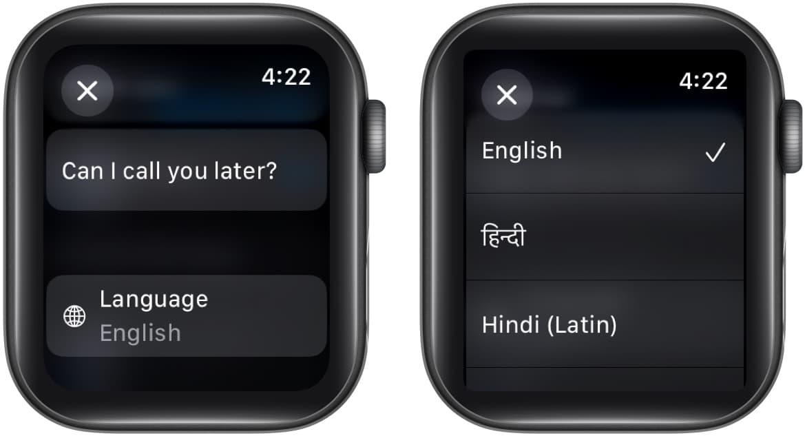 Changing input language on an Apple Watch.