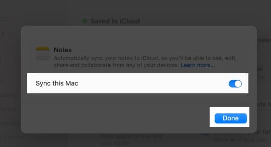 Toggle on Sync this Mac.