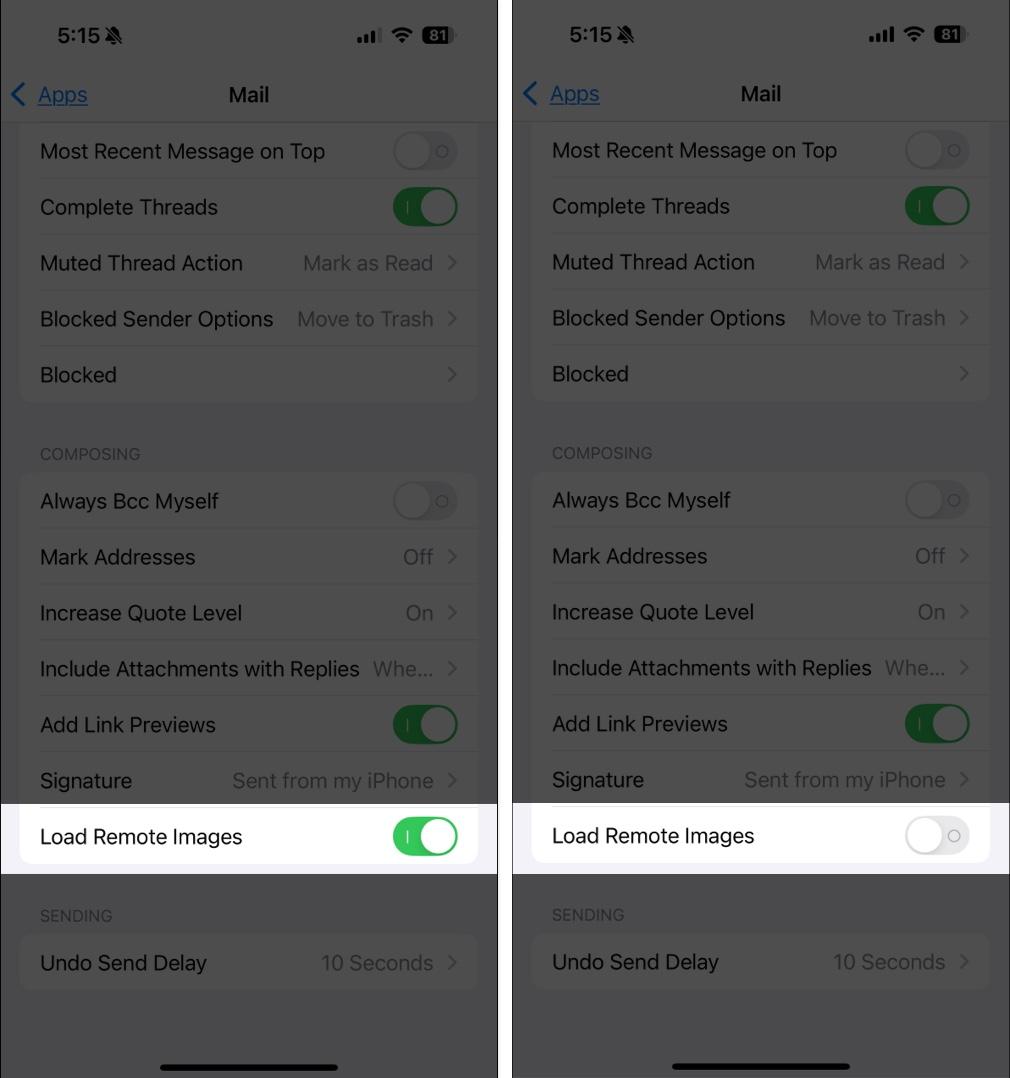Turn off Load Remote Images in iOS Mail app Settings.