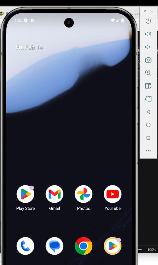 Virtual Android device displayed on the emulator screen.