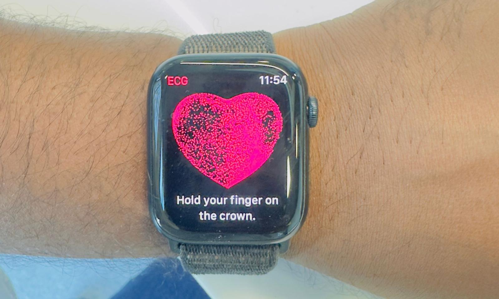 An Apple Watch sitting snugly on a wrist.