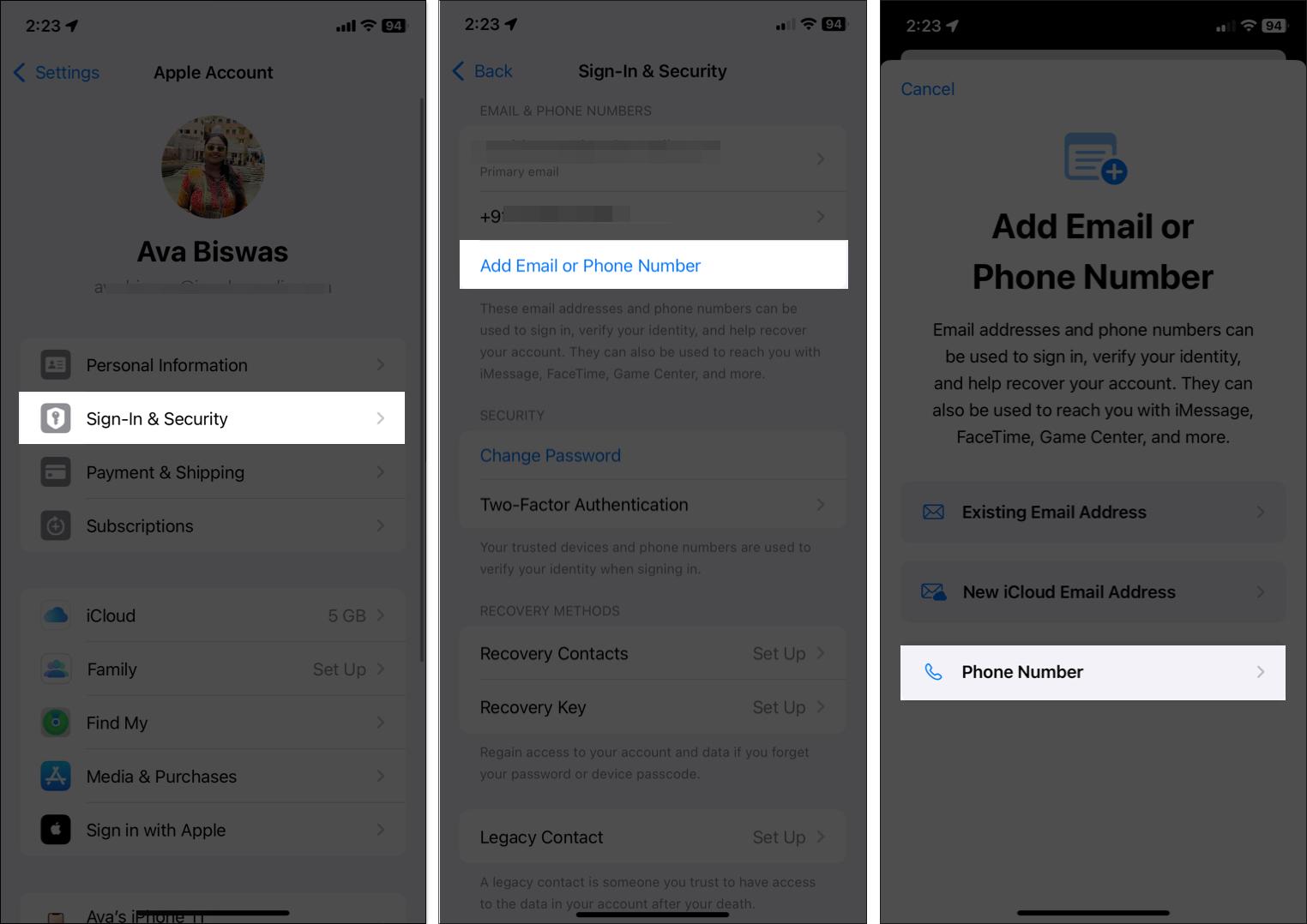 add phone number to an apple account