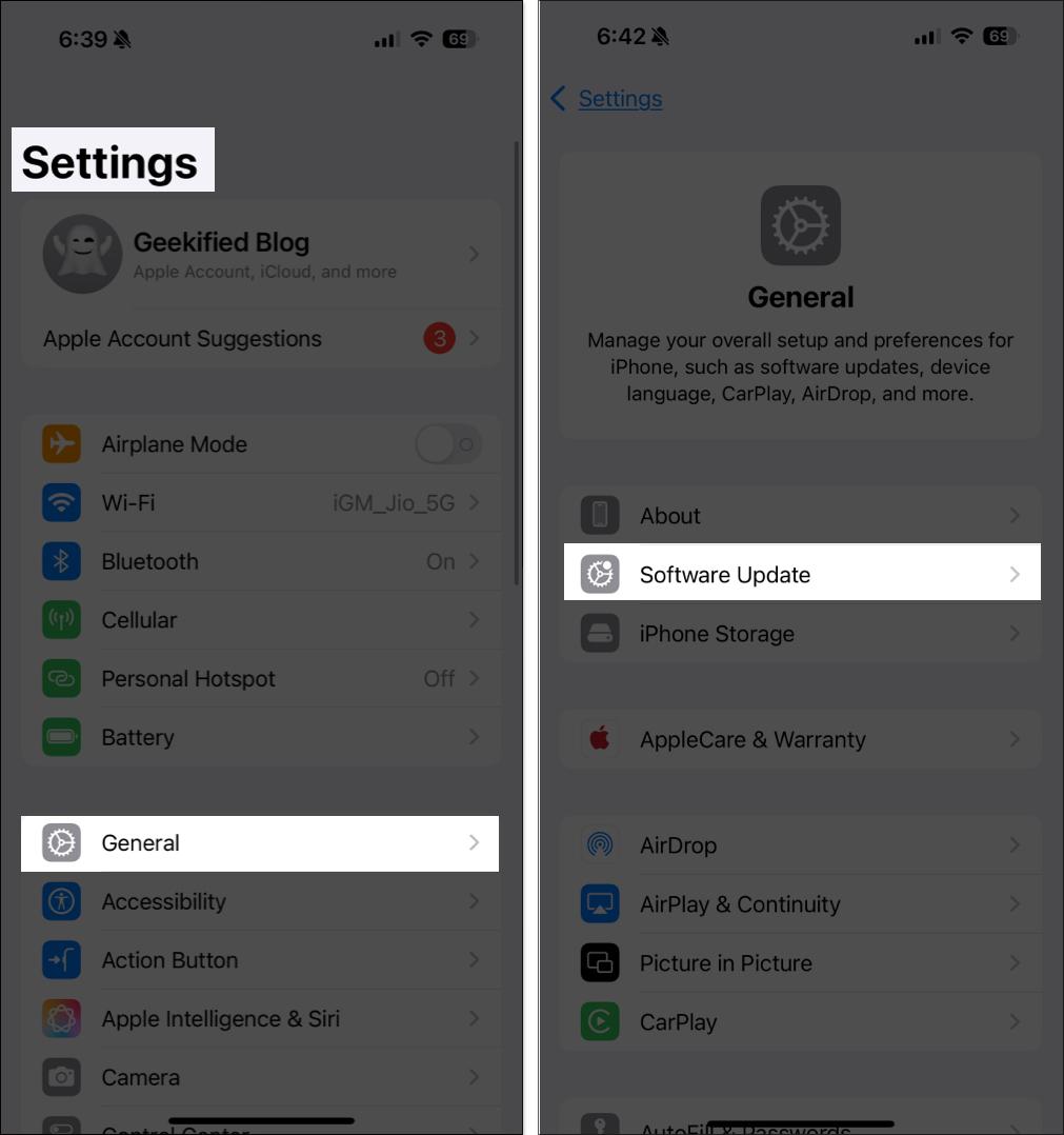 Checking available iOS updates in the Settings app on an iPhone.