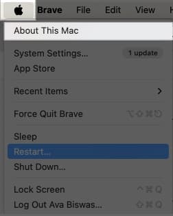 Selecting About this Mac from the Apple menu on a Mac.